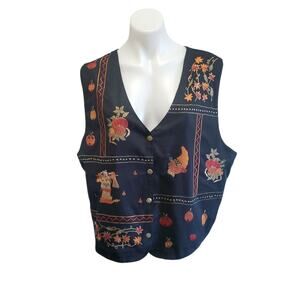 Vintage TanTrums Fall Halloween Vest Pumpkins Leaves Scarecrow Embroidered 2X